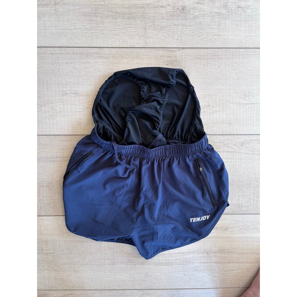 TENJOY Navy Quickdry Lightweight Running Short Joggers Lined w/ Zip Pockets | M - Picture 3 of 5